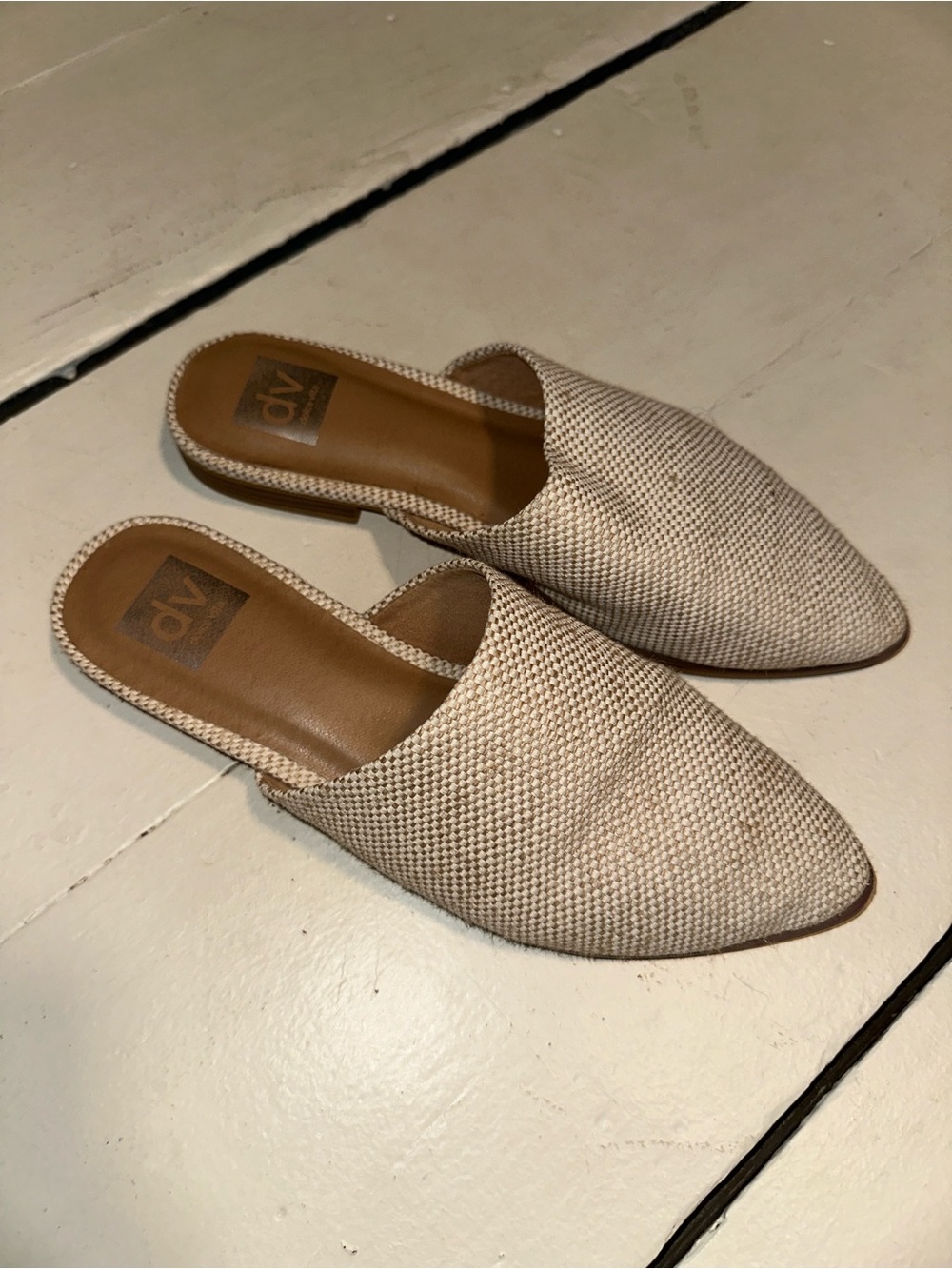 Dolce Vita Ivory Linen Texture Mules
